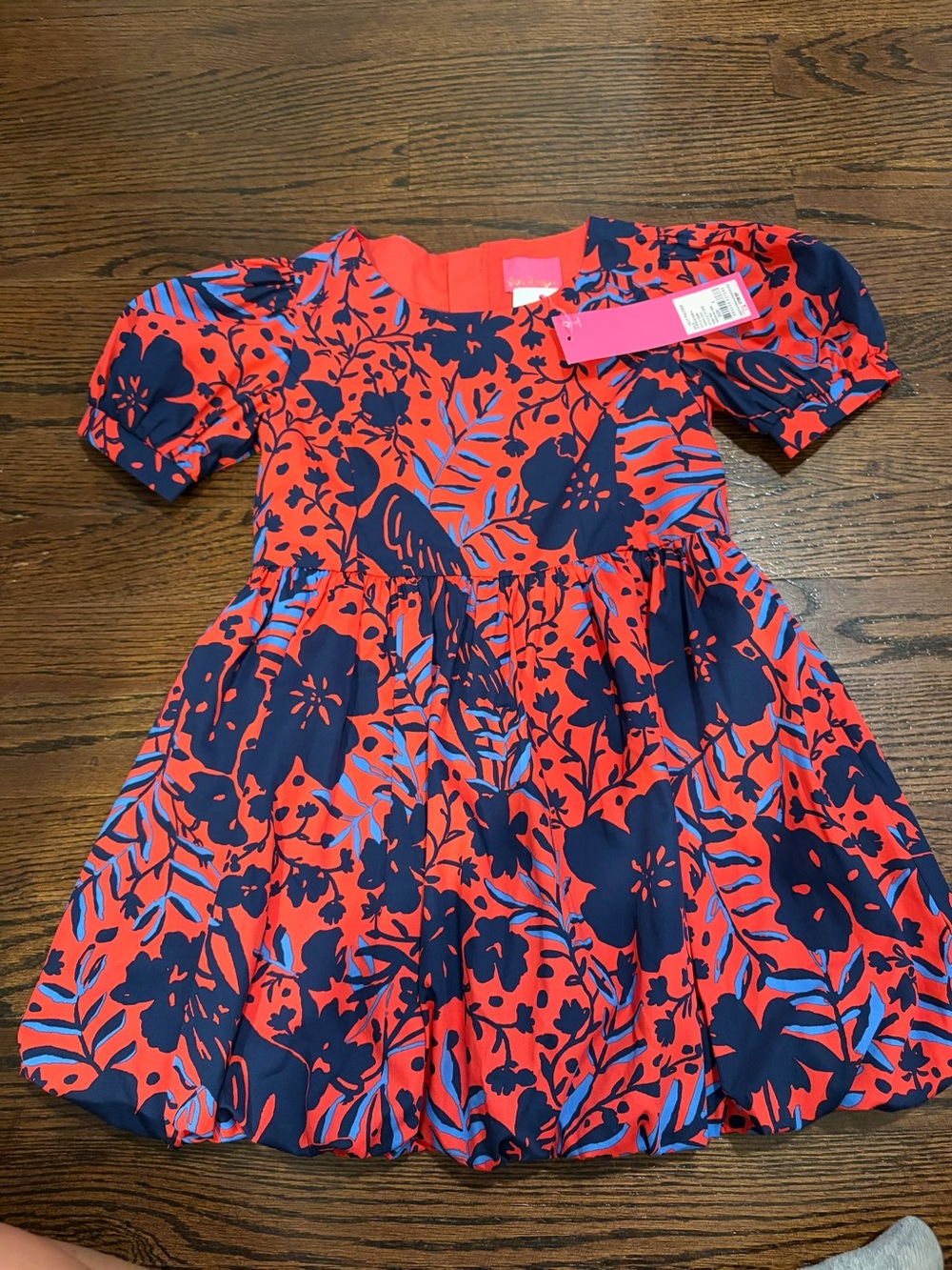 Lilly Pulitzer Red and Navy Floral Puff-Sleeve Dress